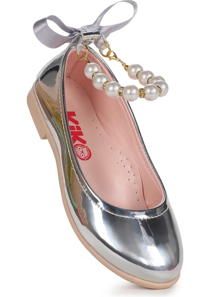 Blanch Incili Lastikli Kız Çocuk Babet Ayakkabı Gümüş