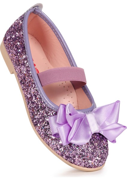 Panı Fiyonk Lastikli Kız Çocuk Babet Ayakkabı Lila