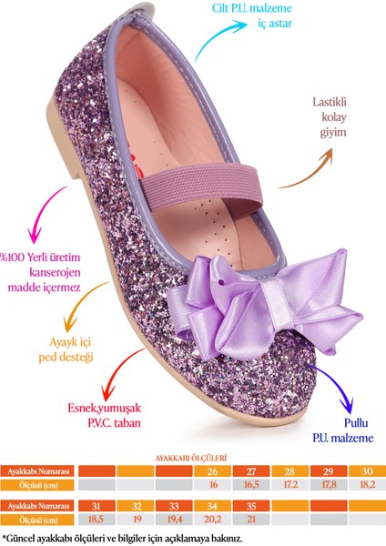 Panı Fiyonk Lastikli Kız Çocuk Babet Ayakkabı Lila fiyatları