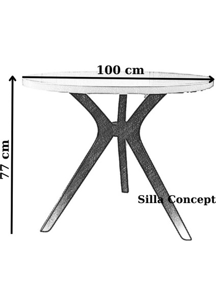 Concept Poli Ayaklı Masa Beyaz Ahşap Yuvarlak Üst Tablalı Siyah Ayaklı Sabit Masa (Çap 100 cm )