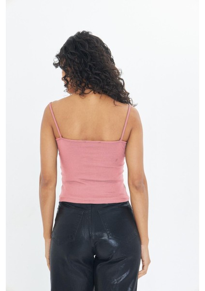 Pembe Kadın Ince Ip Askılı Basic Crop Atlet -2466 fiyatları