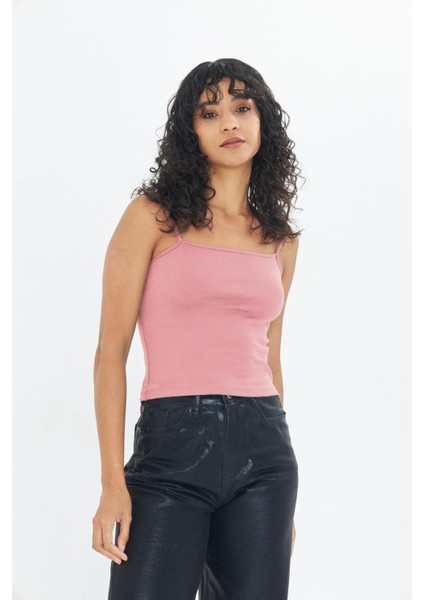 Pembe Kadın Ince Ip Askılı Basic Crop Atlet -2466 modelleri