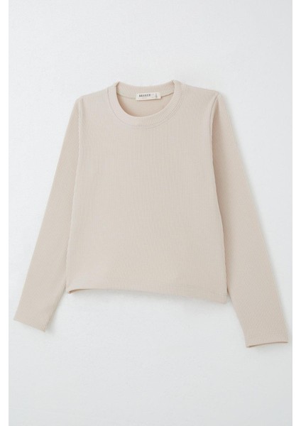 Kız Çocuk Uzun Kollu Tişört Kemer Boy Basic 8-14 Yaş, Bej modelleri