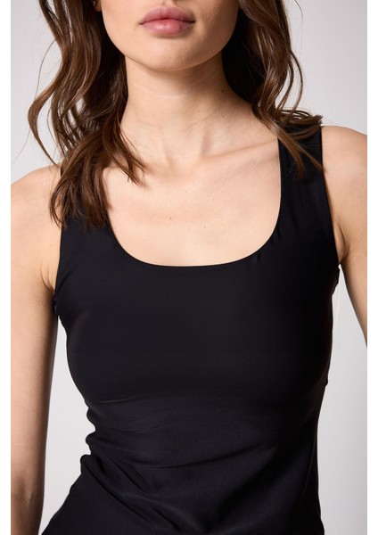 Kadın Atlet Siyah Likralı Slim Fit Kalın Askılı - 2505