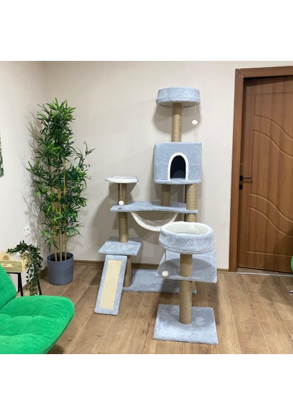 Hamaklı Minder Ve Balık Stepli Kedi Tırmalam Evi
