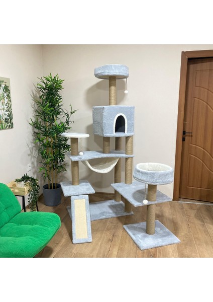 Hamaklı Minder Ve Balık Stepli Kedi Tırmalam Evi