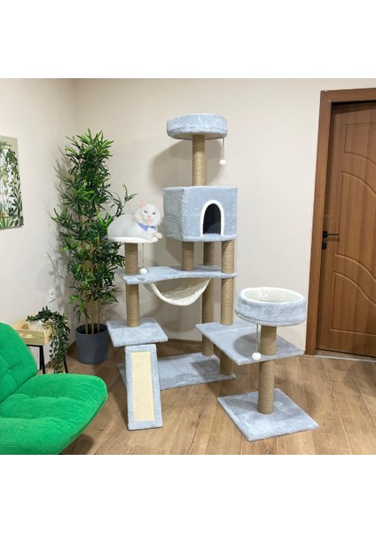 Hamaklı Minder Ve Balık Stepli Kedi Tırmalam Evi