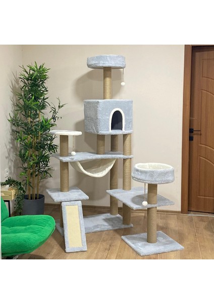 Hamaklı Minder Ve Balık Stepli Kedi Tırmalam Evi