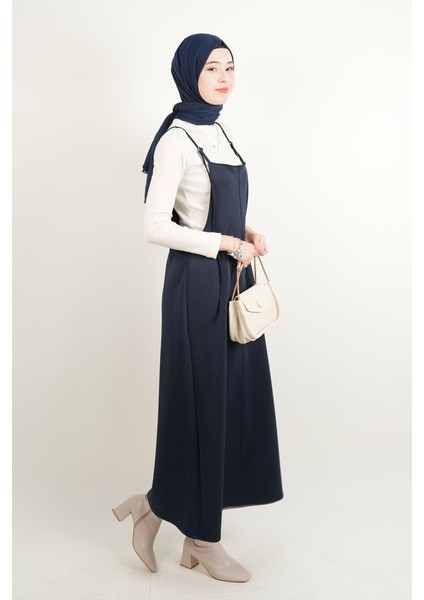 Tesettür Elbise Biye Nakışlı Denim Elbise Mavi fiyatları