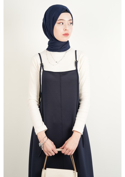 Tesettür Elbise Biye Nakışlı Denim Elbise Mavi fırsatları