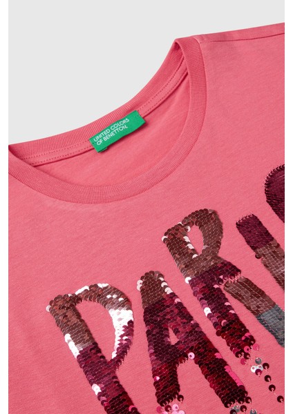 Pamuklu Payetli Boxy Fit Bisiklet Yaka T Shirt Kız Çocuk T Shirt 3ı1xc10ny modelleri