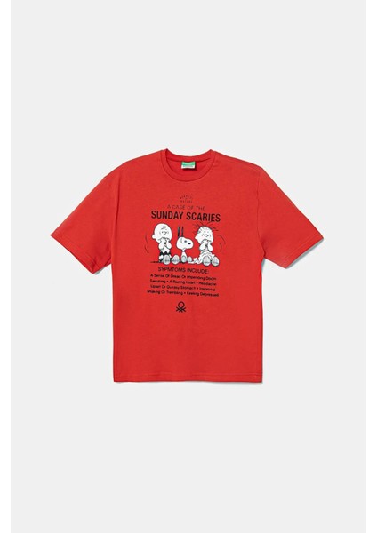 Peanuts Baskılı Pamuklu Regular Fit Bisiklet Yaka T Shirt Erkek Çocuk T Shirt 3x1sc10nı