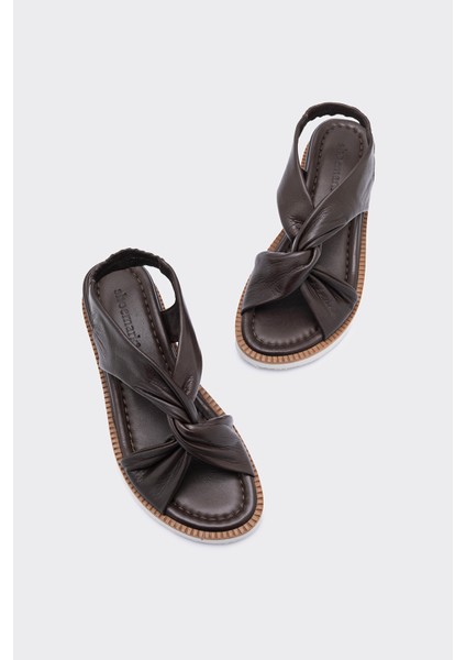 Wonder Kahverengi Deri Kadın Sandalet modelleri