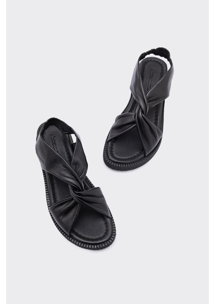 Wonder Siyah Deri Kadın Sandalet fırsatları