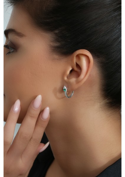 Kadın 925 Ayar Gümüş Zirkon Taşlı Yılan Küpe