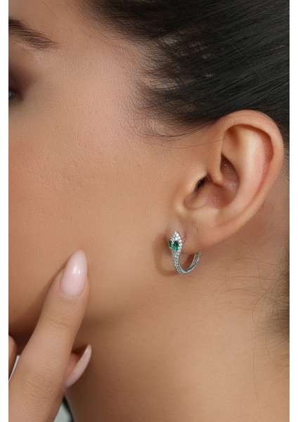 Kadın 925 Ayar Gümüş Zirkon Taşlı Yılan Küpe fiyatları