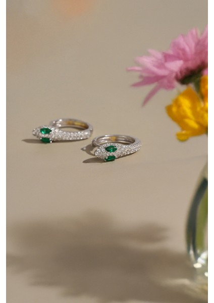 Kadın 925 Ayar Gümüş Zirkon Taşlı Yılan Küpe modelleri