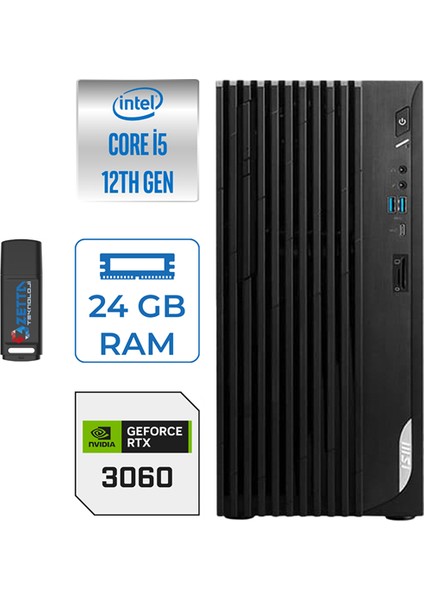 Msı Pro DP180 Intel Core I5 12400 24GB 1tb SSD 12GB/RTX3060 Windows 11 Home Masaüstü Bilgisayar 3060MS422XTRH05 + Zettausbbellek