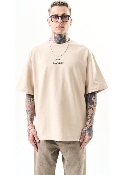 Erkek Just Hold Nakışlı Oversize T-Shirt Bej fiyatları