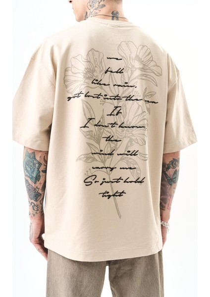 Erkek Just Hold Nakışlı Oversize T-Shirt Bej fırsatları
