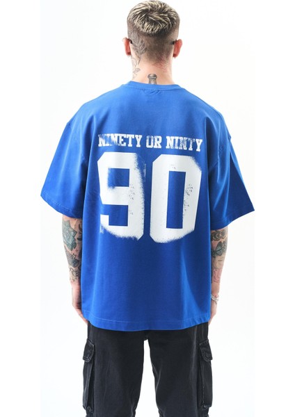 Erkek Ninety Baskılı Oversize T-Shirt Saks