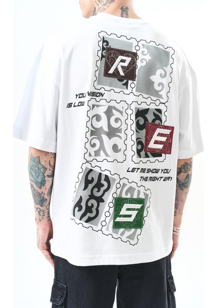 Erkek Low Vision Nakışlı Oversize T-Shirt Beyaz fırsatları