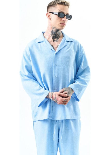 Erkek Fakir Kol Oversize Sofia Gömlek Bebe Mavi