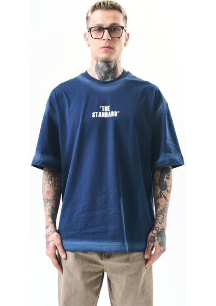 Erkek The Standard Baskılı Oversize T-Shirt Indigo