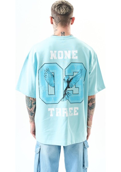 Erkek None Three Baskılı Oversize T-Shirt Bebe Mavi