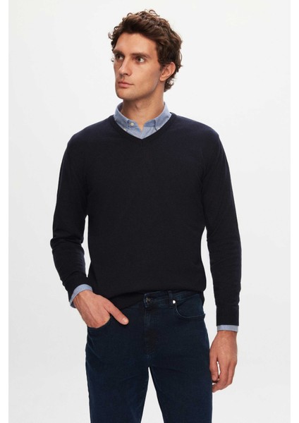 Ds Damat Slim Fit Lacivert Pamuk Karışımlı 2'li V Yaka Triko ve Gömlek fiyatları