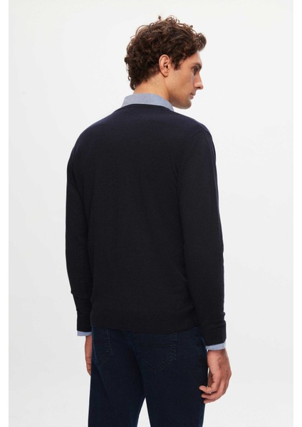 Ds Damat Slim Fit Lacivert Pamuk Karışımlı 2'li V Yaka Triko ve Gömlek fırsatları