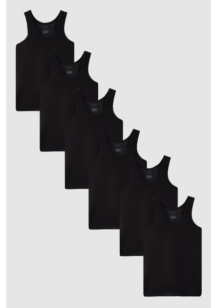 Siyah Standart Fit Nefes Alabilen Teri Emen %100 Pamuklu 6'lı Atlet