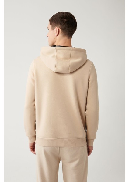 Erkek Bej Kapüşonlu 3 Iplik Şardonlu Fermuarlı Sweatshirt E001019 fırsatları