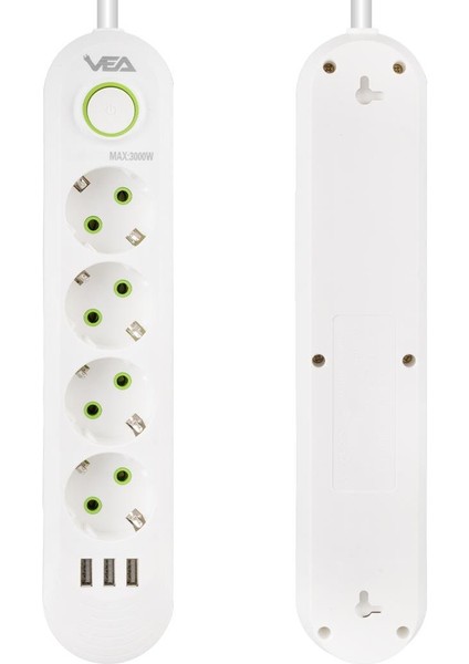 VA-21560 4lü 1.5 Metre Kablolu 3 Usbli Beyaz Akım Korumalı Priz fiyatları