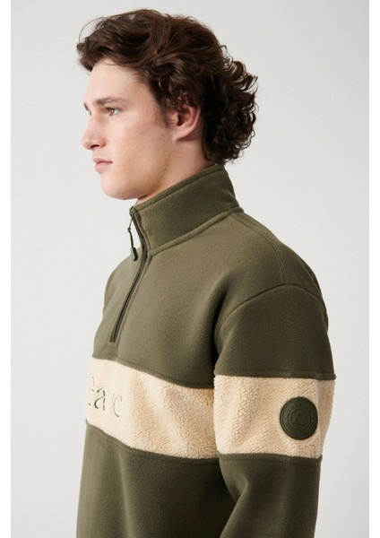 Erkek Haki Soğuğa Dayanıklı Yarım Fermuarlı Dik Yaka Parçalı Polar Sweatshirt A32y1298 fiyatları