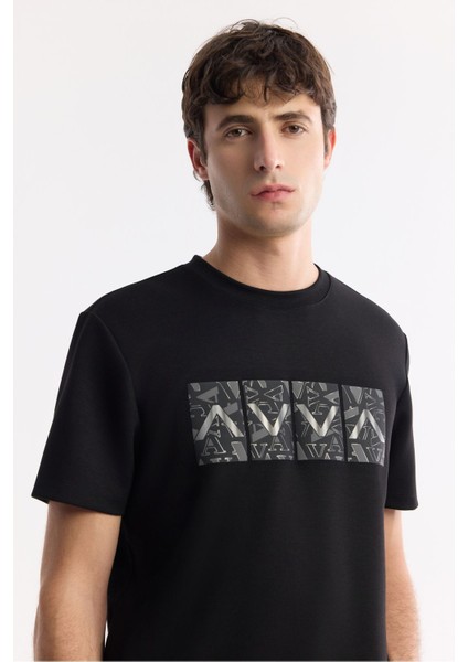 Erkek Siyah Bisiklet Yaka Hologram Baskılı İnterlok T-Shirt A51Y1092 modelleri