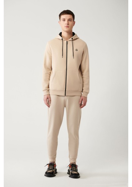 Erkek Bej Kapüşonlu 3 Iplik Şardonlu Fermuarlı Sweatshirt E001019 indirimleri