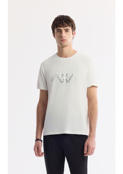 Erkek Ekru Bisiklet Yaka Baskılı Shoft Touch Flamlı T-Shirt A51Y1106 indirimleri