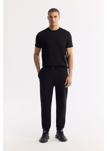 Erkek Siyah Beli Lastikli Bağcıklı Bi-Stretch Regular Fit Eşofman Altı A51Y3412