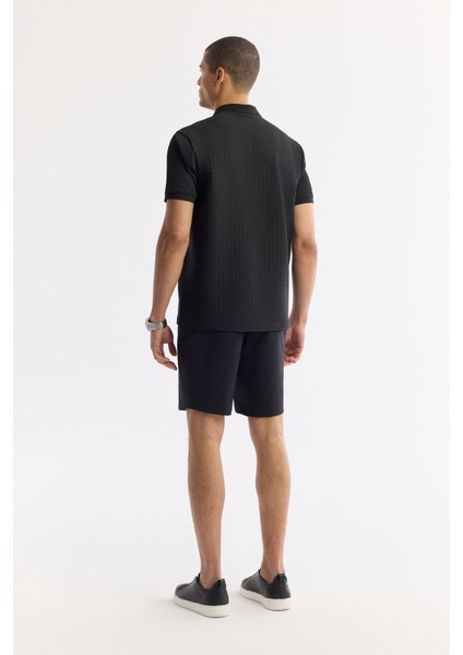 Erkek Siyah Düğmeli Polo Yaka Dokulu Jakarlı T-Shirt A51Y1121 fırsatları