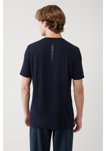 Erkek Lacivert Bisiklet Yaka Baskılı Soft Touch T-shirt A41y1037