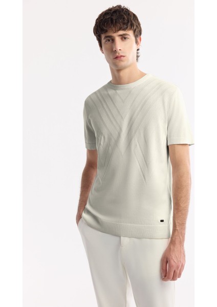 Erkek Ekru Regular Fit Bisiklet Yaka Viskon Karışımlı Dokulu Triko T-shırt A51y5163 fiyatları