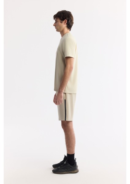 Erkek Bej Regular Fit Bisiklet Yaka Baskılı Bi Stretch İnterlok T-Shirt A51Y1131