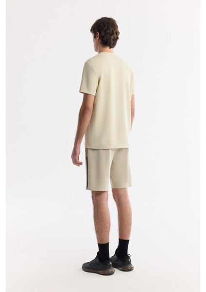 Erkek Bej Regular Fit Bisiklet Yaka Baskılı Bi Stretch İnterlok T-Shirt A51Y1131