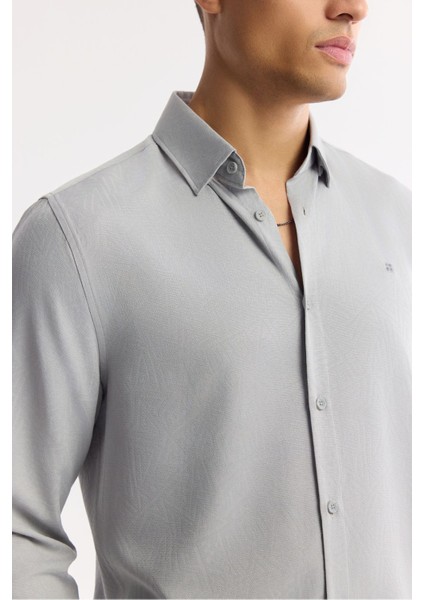 Erkek Gri Alttan Britli Yaka Kolay Ütülenir Jakarlı Comfort Fit Gömlek A51Y2043 fiyatları