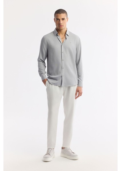 Erkek Gri Alttan Britli Yaka Kolay Ütülenir Jakarlı Comfort Fit Gömlek A51Y2043
