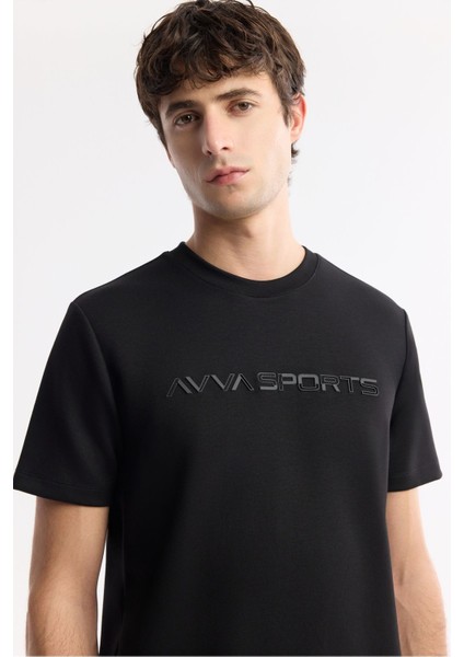 Erkek Siyah Bisiklet Yaka Enjeksiyon Baskılı İnterlok T-Shirt A51Y1001 modelleri