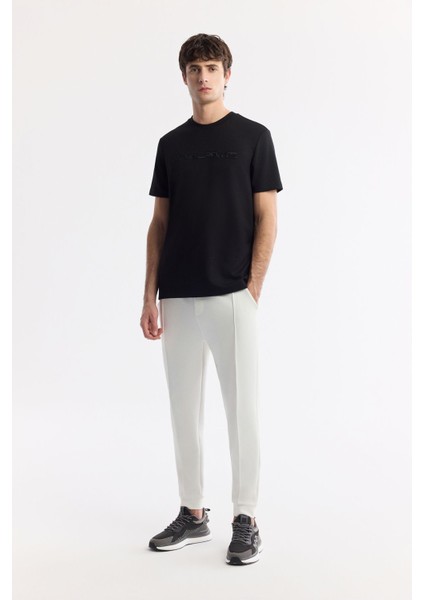 Erkek Siyah Bisiklet Yaka Enjeksiyon Baskılı İnterlok T-Shirt A51Y1001
