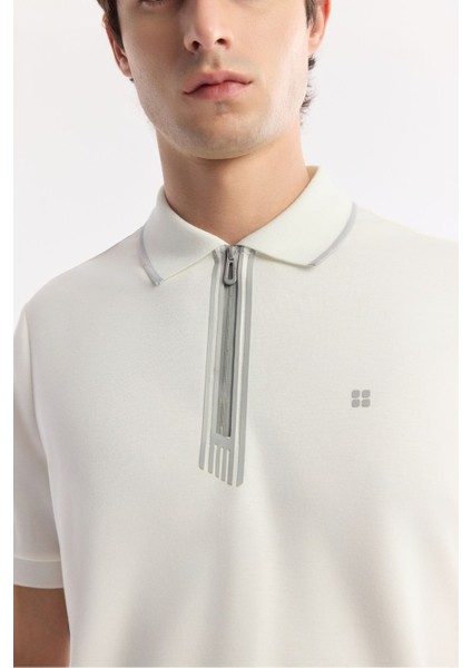 Erkek Ekru Polo Yaka Bi Stretch Baskılı Interlok T-shirt A51y1007 modelleri