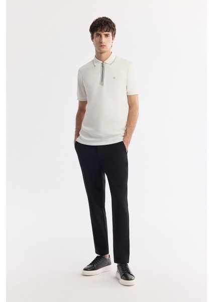 Erkek Ekru Polo Yaka Bi Stretch Baskılı Interlok T-shirt A51y1007